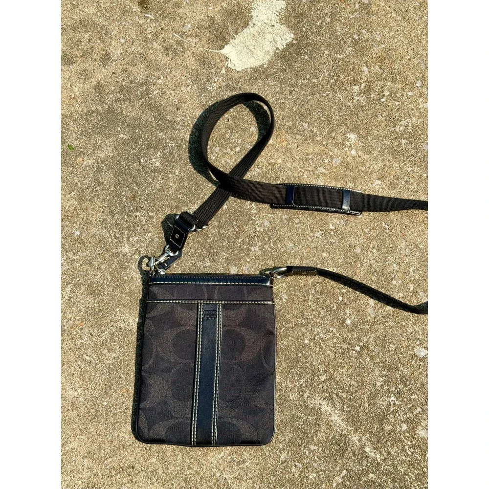 Coach Signature Jacquard Crossbody Bag Black Leather Trim 4680 Mini Messenger